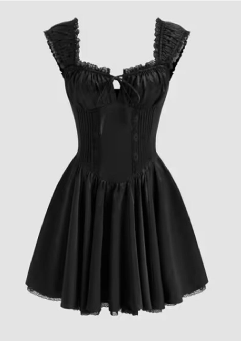 Cider Sweetheart Neck Lettuce Trim Ruffle Knotted Mini Dress Black Women's M NWT